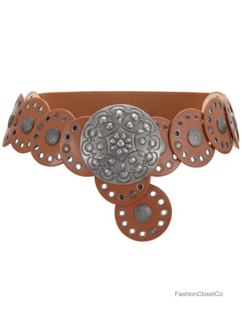 Women Western Belt with Concho Discs Adjustable Wide PU Leather Cowgirl Waist